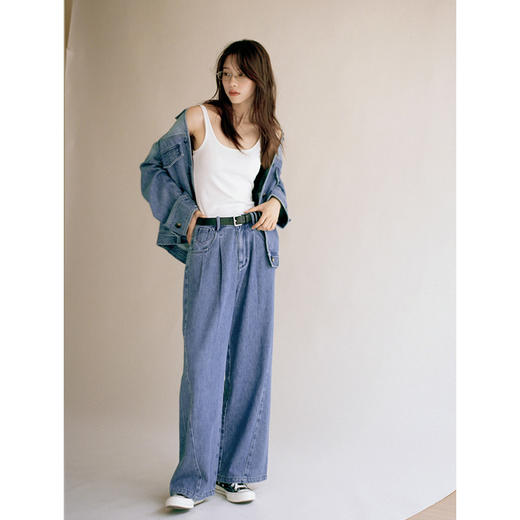 Even Vintage | 版型好 四季百搭休闲分割线阔腿牛仔裤女长裤 商品图3