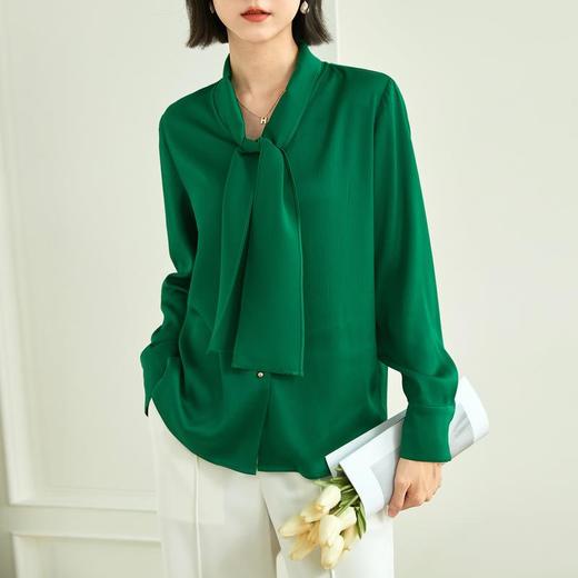 百姿 蝴蝶结衬衫女2023春季新款时尚女装都市通勤OL纯色长袖上衣女 商品图1