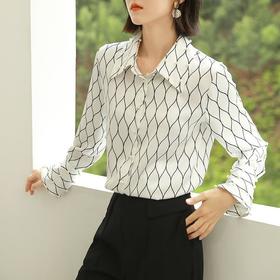 百姿 喇叭袖衬衫女2023秋季新款品牌女装减龄漂亮洋气小衫钉珠衬衣