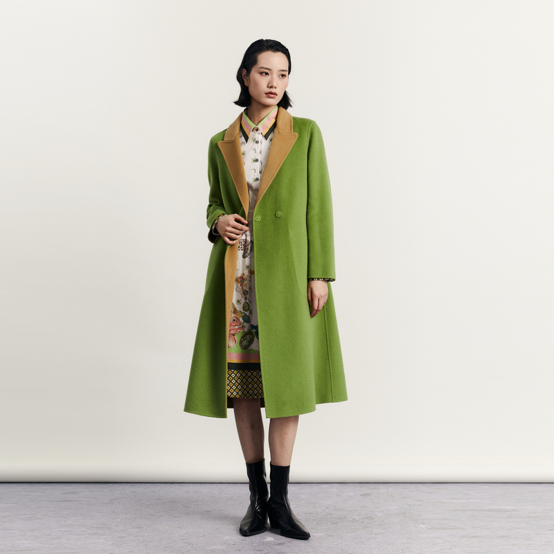 谜底长款大衣女2023秋季新款时尚双面撞色A型羊毛呢外套233MD1015