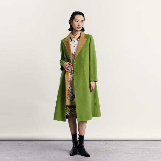 谜底长款大衣女2023秋季新款时尚双面撞色A型羊毛呢外套233MD1015 商品图0