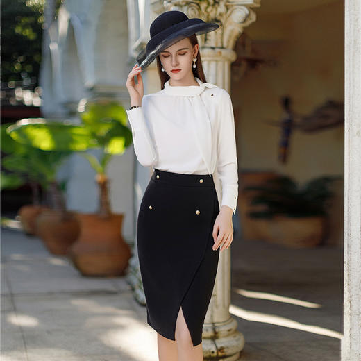 AD秋季小香风蝴蝶结衬衫女士雪纺白衬衫立领气质上班服复古风女装 商品图3