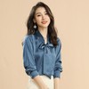 百姿 2023秋季女装V领上衣套头蝴蝶结系带雪纺长袖气质衬衫女 商品缩略图0