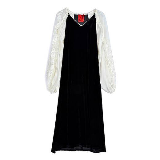 DD-连衣裙女2023秋季新款时尚洋气V领绣花撞色拼接宽松显瘦中长裙潮 商品图4