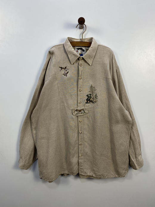 80年代 Vintage SCHINDERHANNES 100% 麻料 奥地利 蒂罗尔长袖衫 _DRRL(XL) 商品图1