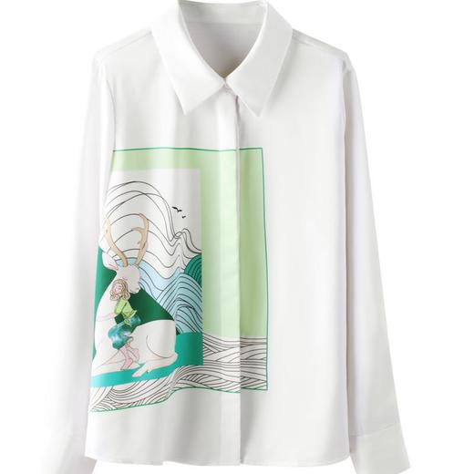 百姿 绘画翻领衬衫2023秋季新款纯色气质OL长袖上衣衬衫女231032 商品图4