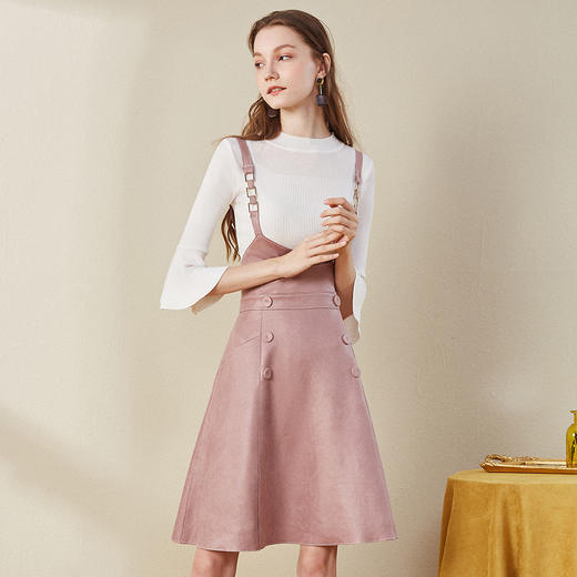 欧芮儿 2018秋装喇叭袖白色毛衫女+吊带连衣裙女中长款套装裙 商品图1