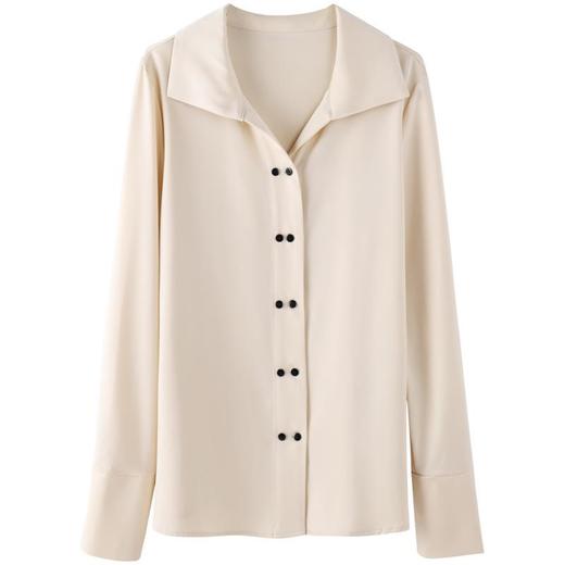 百姿 长袖衬衫女20022秋装新款气质纯色开衫翻领衬衫袖直筒上衣女 商品图4