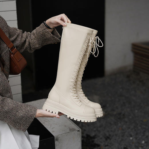 西遇长筒马丁靴女新款秋季弹力高筒骑士靴厚底不过膝长靴子D1933853 商品图3