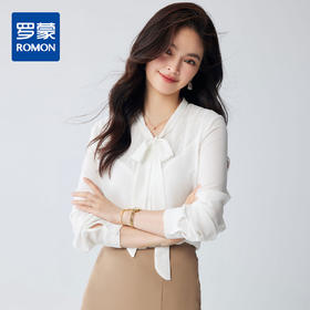 【气质飘带领】罗蒙女式长袖衬衫亲肤舒适简约大方优雅时尚开衫衬衫女