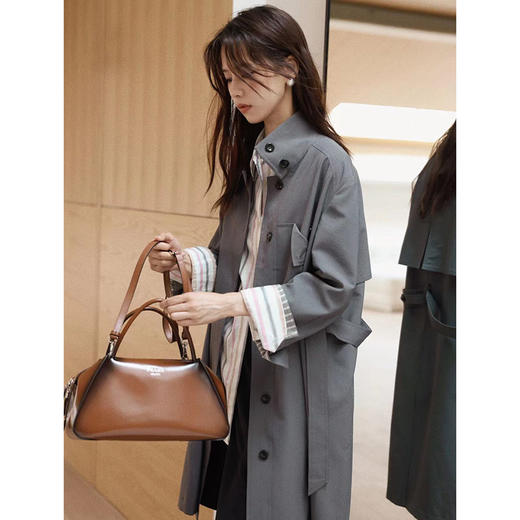 Even Vintage | 韩国进口面料 经典纽扣可翻领早秋袖口条纹风衣女 商品图3