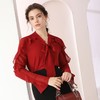 百姿 时尚V领衬衫2023春季新款荷叶边长袖名媛蝴蝶结长袖雪纺衫女 商品缩略图0