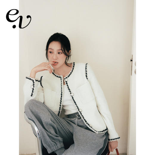 Even Vintage | 经典廓形 原创撞色简约粗纺毛巾感小香风短外套女 商品图0