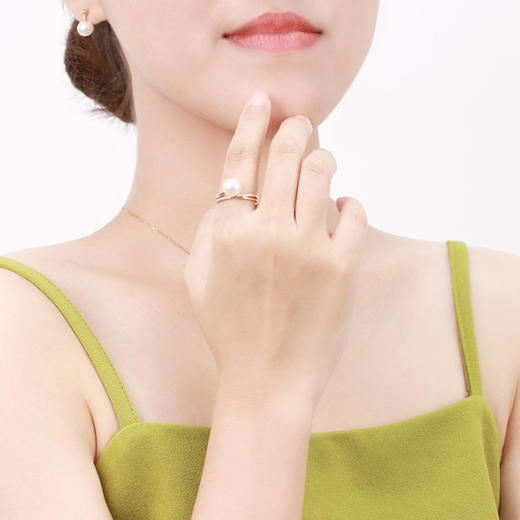 美裕 金18K海水珍珠戒指 8-8.5mm白 无暇 正圆 级强光104366 商品图2