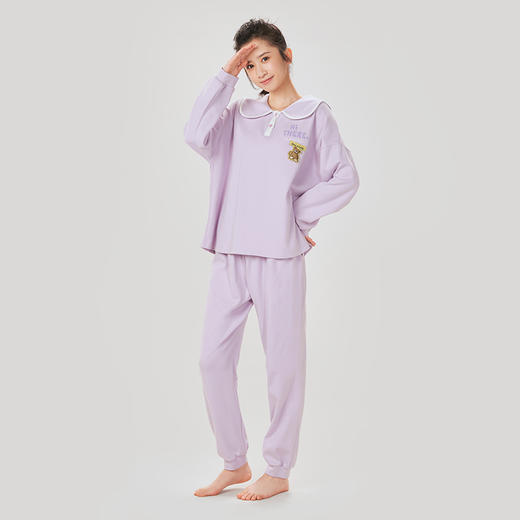 都市丽人40支CVC双面女士棉质薄款长袖长裤类家居服套装LH32L6 商品图2