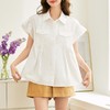 百姿 纯棉荷叶袖衬衫女2023夏季新款翻领百搭通勤短袖女式衬衫 商品缩略图1