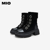 MIO米奥冬季圆头高跟中筒瘦瘦靴金属扣带酷感厚底马丁靴女M235632335 商品缩略图0