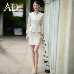 AD时尚气质女神范职业装两件套女总裁工作服连衣裙浅色西装套装