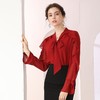 百姿 时尚V领衬衫2023春季新款荷叶边长袖名媛蝴蝶结长袖雪纺衫女 商品缩略图3