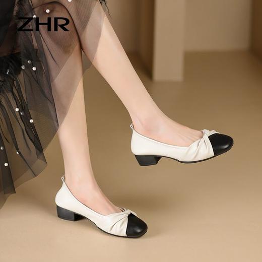 ZHR女鞋小香风浅口单鞋女ins百搭一脚蹬豆豆鞋时尚软底小皮鞋 商品图2