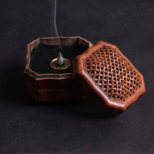 竹韵雅风编织纹-大°酸枝双层盘香盒 商品图1