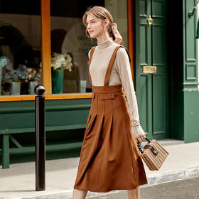 欧芮儿收腰显瘦A字型复古可调节背带连衣裙女2020春装新款