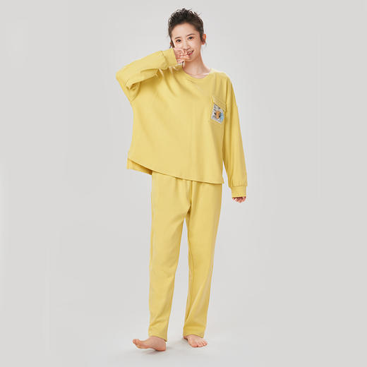 都市丽人舒适外出女士睡衣40支CVC双面女士棉质薄款长袖长裤类家居服套装LH32K1 商品图0