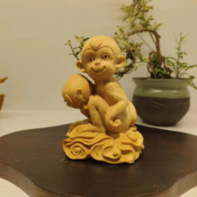 huaxin灵猴献寿°大小款黄杨木摆件