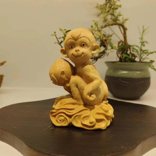 huaxin灵猴献寿°大小款黄杨木摆件 商品图0
