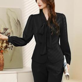百姿 黑天鹅气质轻奢长袖衬衫2023秋季新款系带V领上衣女231228
