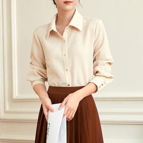 百姿 简约纯色衬衫2022年秋冬新品开衫翻领衬衣通勤风个性时尚上衣