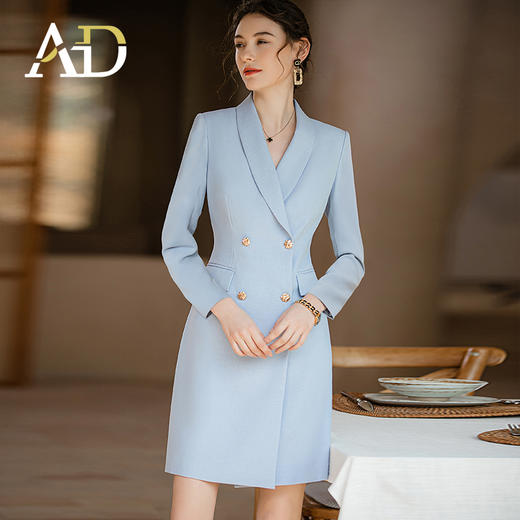 AD主持人西装连衣裙女2023年秋装新款蓝色职业装气质女神范正装裙 商品图2
