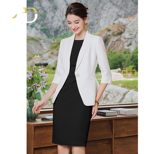 AD秋季职场两件套女2023新款职业装七分袖白色西装无袖背心连衣裙 商品图4