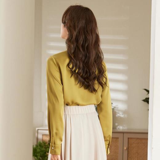 百姿 领带长袖衬衫女2023春季新款韩版都市时尚假口袋雪纺衬衣 商品图3