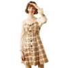 欧芮儿2019秋新品方领长袖格子连衣裙女中长款小个子拼接包臀裙 商品缩略图3