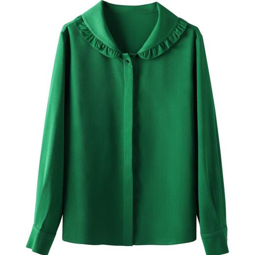 百姿 娃娃领长袖衬衫女2023春季新款韩版纯色显瘦优雅百搭衬衣 商品图4