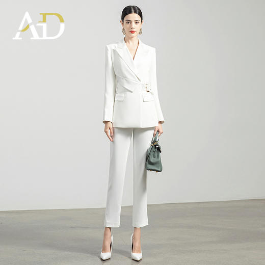 AD高端白色职业装气质女神范套装女秋季收腰系带设计感西服套裤 商品图3