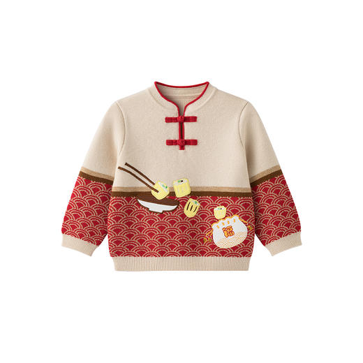 英氏女童毛衣针织衫秋季款国风喜庆柔软羊毛衫 商品图4