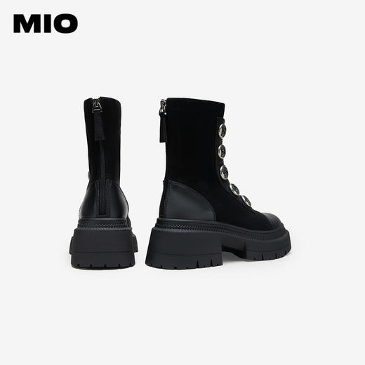 MIO米奥冬季圆头高跟中筒瘦瘦靴金属扣带酷感厚底马丁靴女M235632335 商品图5