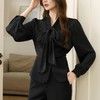 百姿 黑天鹅气质轻奢长袖衬衫2023秋季新款系带V领上衣女231228 商品缩略图1