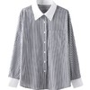 百姿 竖纹长袖衬衫2023秋季新款都市翻领单排扣纯棉直筒衬衣女 商品缩略图4