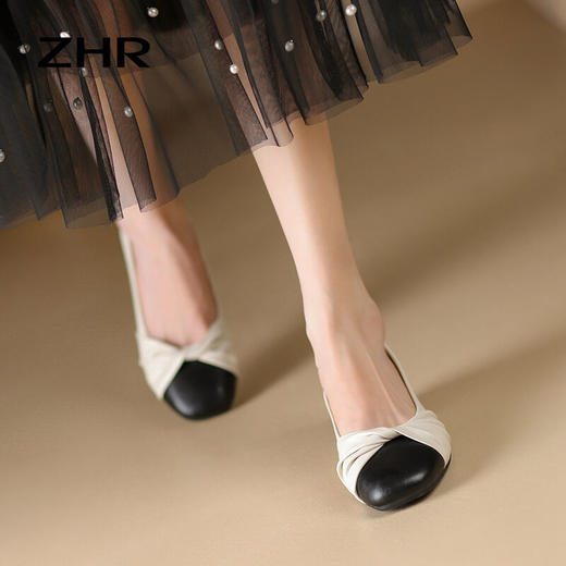 ZHR女鞋小香风浅口单鞋女ins百搭一脚蹬豆豆鞋时尚软底小皮鞋 商品图1