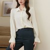 百姿 简约翻领喇叭袖衬衫2023秋季新款百搭甜美长袖雪纺衫231257 商品缩略图0