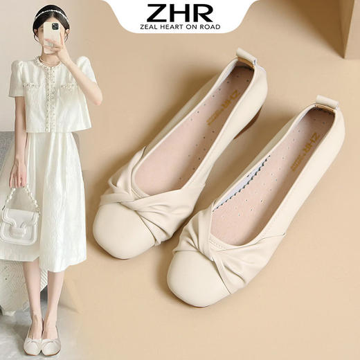 ZHR女鞋小香风浅口单鞋女ins百搭一脚蹬豆豆鞋时尚软底小皮鞋 商品图3