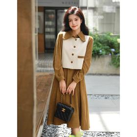 【连衣裙套装】秋冬韩版轻熟风套装  马甲衬衫长裙两件套  知性文艺风