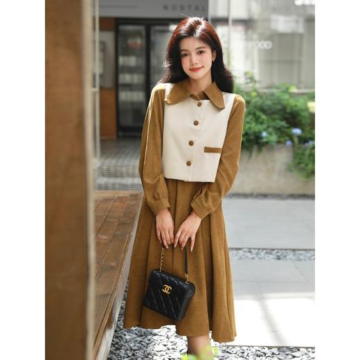 【连衣裙套装】秋冬韩版轻熟风套装  马甲衬衫长裙两件套  知性文艺风 商品图0