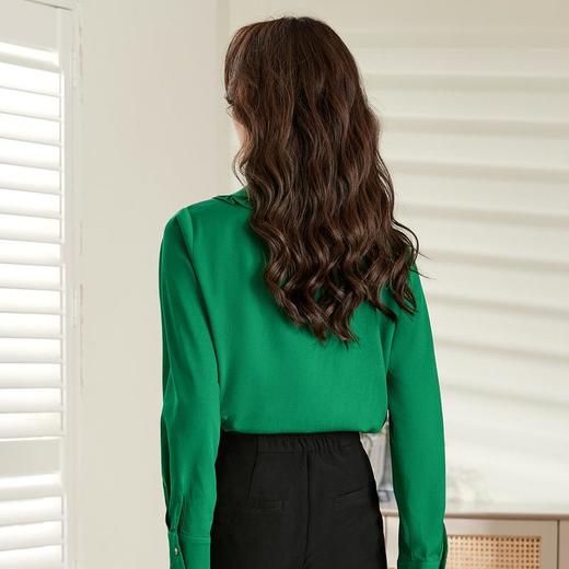 百姿 娃娃领长袖衬衫女2023春季新款韩版纯色显瘦优雅百搭衬衣 商品图3