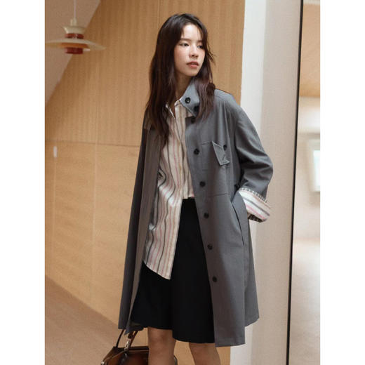 Even Vintage | 韩国进口面料 经典纽扣可翻领早秋袖口条纹风衣女 商品图1