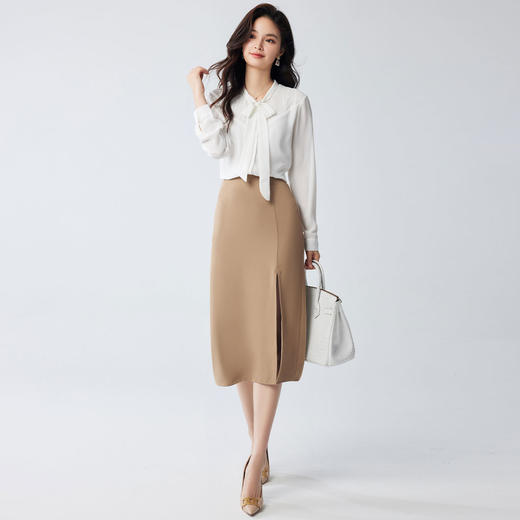 【气质飘带领】罗蒙女式长袖衬衫亲肤舒适简约大方优雅时尚开衫衬衫女 商品图1