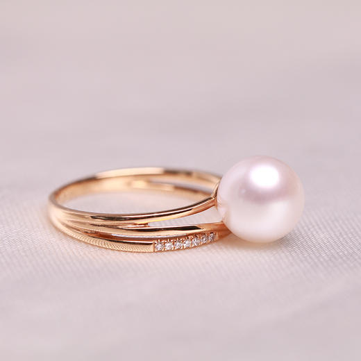 美裕 金18K海水珍珠戒指 8-8.5mm白 无暇 正圆 级强光104366 商品图4